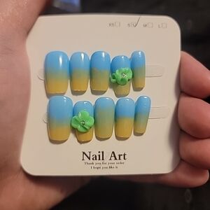 Handmade Blue/Yellow Ombre Press On Nails Size Small (009)